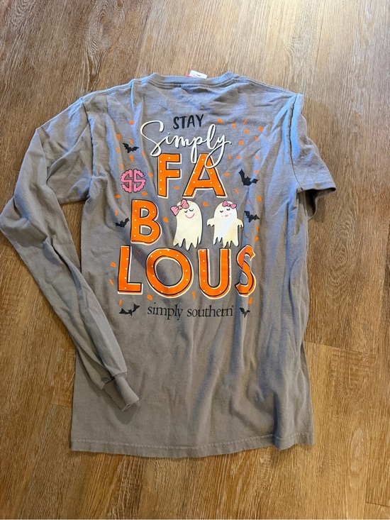 Simply Southern Tops - Simply Southern Gray Long Sleeve Tee with Orange & Pink Halloween Graphic